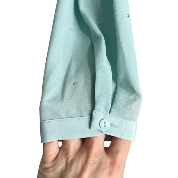 Liz Claiborne Seafoam Green Jeweled Button Front Blouse - Picture 3 of 15